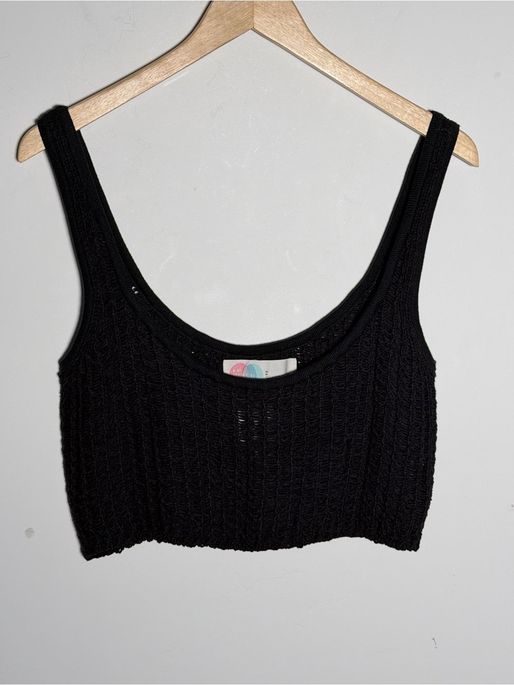 Free People Beach Black Crochet Knit Cropped Tank